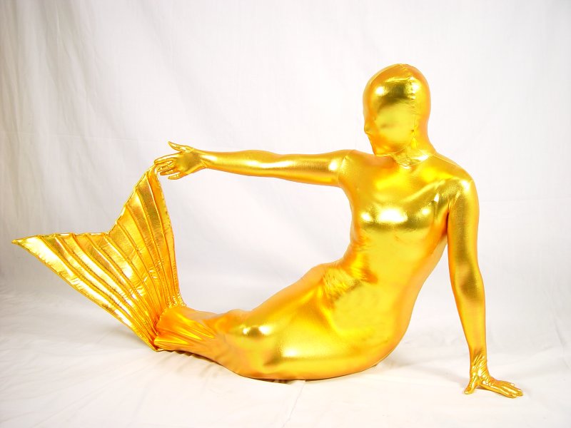 Mermaid Shiny Spandex Zentai Zentai Suit Gold